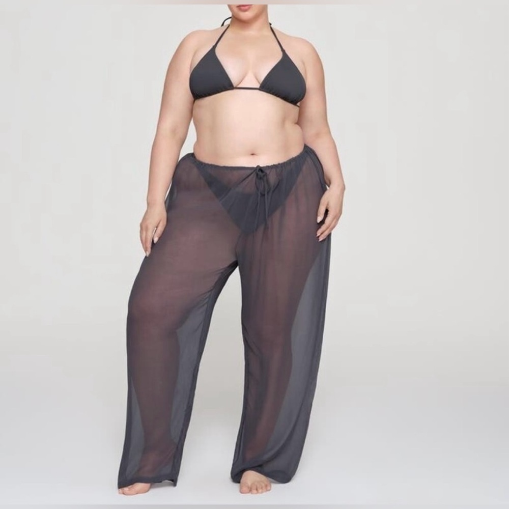 SKIMS 3X Swimwear Crinkle Silk Coverup Pants in Almond Color Sheer Pullon lounge - Picture 9 of 10